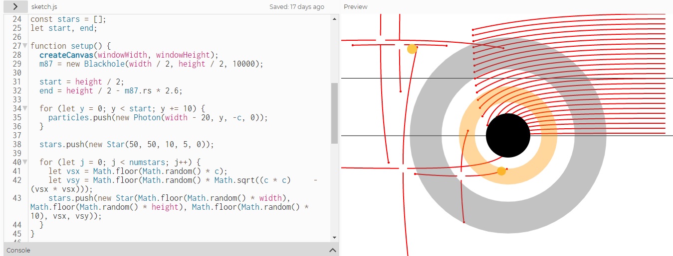 A snapshot of a refactoring of a black hole visualization with multiple blackbody emitters.