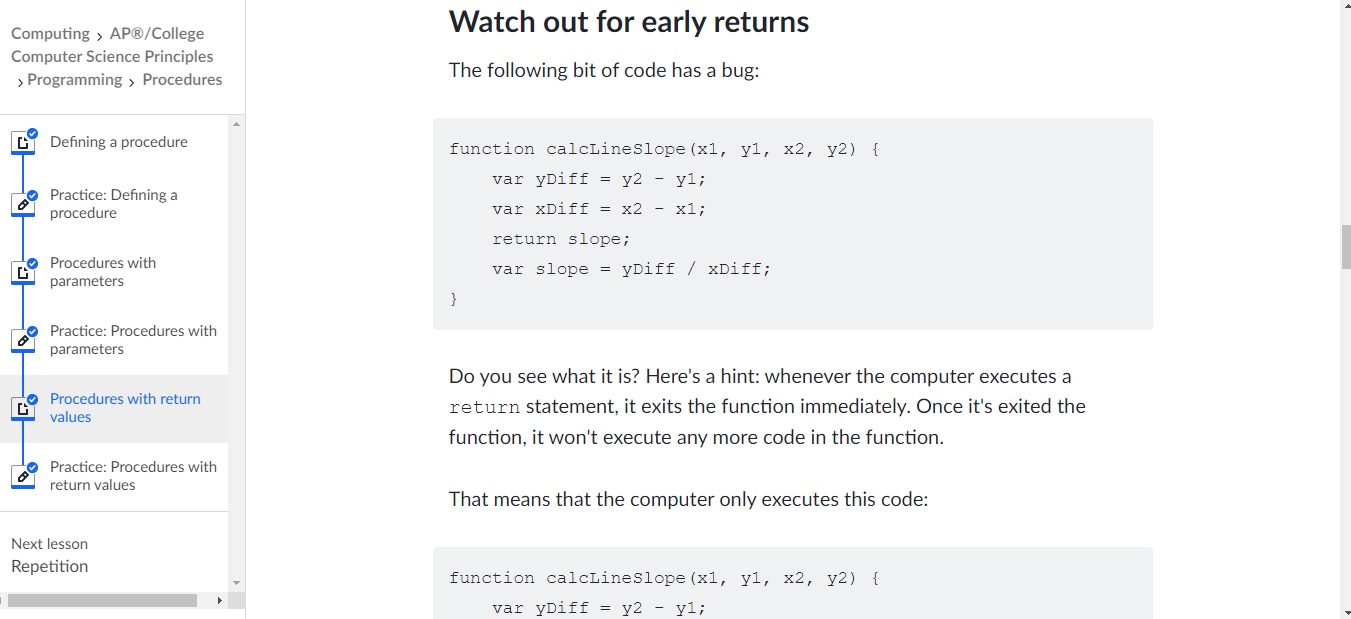 A snapshot of one of the Programming pages